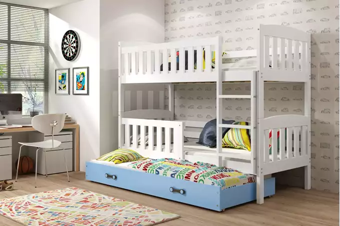 Visualizzazione per Letto per ragazzi tre posti KUBUŚ 90x200 con materasso e cassetto, bianco/blu
