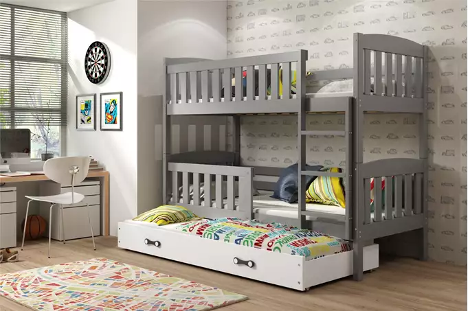 Visualizzazione per Letto per ragazzi tre posti KUBUŚ 90X200 con materasso e cassetto, grafite/bianco