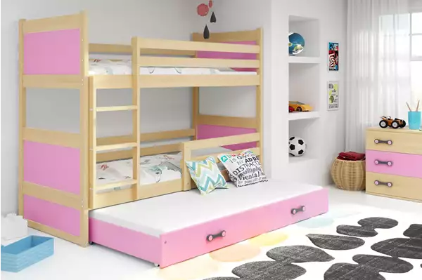 Visualizzazione per Letto per ragazzi tre posti RICO 90x200 con cassetto, pino/rosa Visualizzazione per Letto per ragazzi tre posti RICO 90x200 con cassetto, pino/rosa