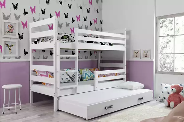 Visualizzazione per Letto per ragazzi triplo ERYK 90X200 con cassetto, bianco Visualizzazione per Letto per ragazzi triplo ERYK 90X200 con cassetto, bianco