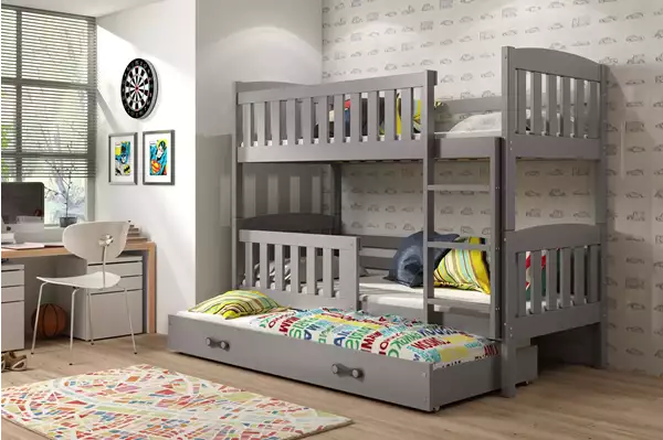 Visualizzazione per Letto per ragazzi triplo KUBUŚ 90X190 con cassetto, grafite Visualizzazione per Letto per ragazzi triplo KUBUŚ 90X190 con cassetto, grafite