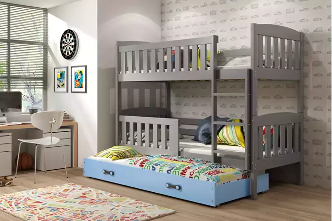 Visualizzazione per Letto per ragazzi triplo KUBUŚ 90X200 con materasso e cassetto, grafite/blu