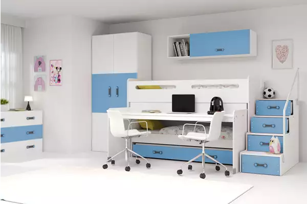 Visualizzazione per Letto per ragazzi triplo MAX 1 80X200 con materasso e scrivania, blu Visualizzazione per Letto per ragazzi triplo MAX 1 80X200 con materasso e scrivania, blu