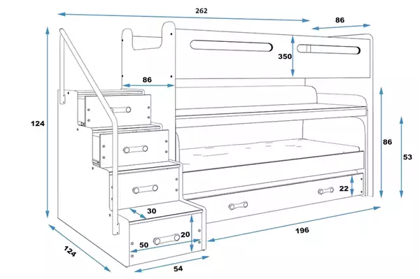 Misura del Letto per ragazzi triplo MAX 1 80X200 con scrivania, bianco Misura del Letto per ragazzi triplo MAX 1 80X200 con scrivania, bianco