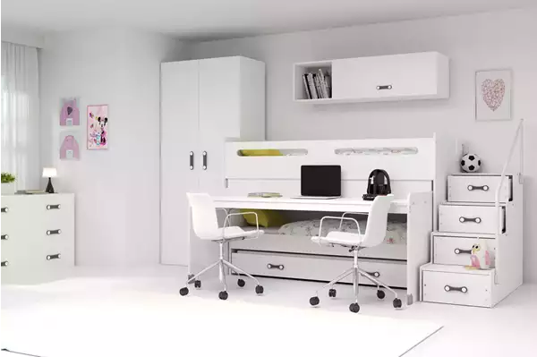 Visualizzazione per Letto per ragazzi triplo MAX 1 80X200 con scrivania, bianco Visualizzazione per Letto per ragazzi triplo MAX 1 80X200 con scrivania, bianco