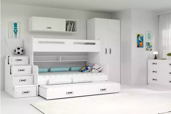 Visualizzazione per Letto per ragazzi triplo MAX 3 120x200 con cassetto, bianco Visualizzazione per Letto per ragazzi triplo MAX 3 120x200 con cassetto, bianco