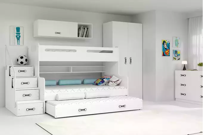 Visualizzazione per Letto per ragazzi triplo MAX 3 120x200 con cassetto, bianco