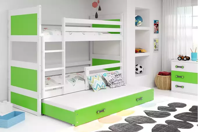 Visualizzazione per Letto per ragazzi triplo RICO 90x190 con cassetto, bianco/verde