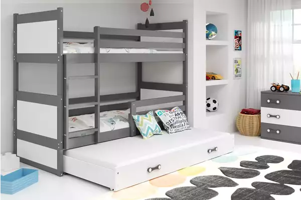 Visualizzazione per Letto per ragazzi triplo RICO 90X190 con materasso e cassetto, grafite/bianco Visualizzazione per Letto per ragazzi triplo RICO 90X190 con materasso e cassetto, grafite/bianco