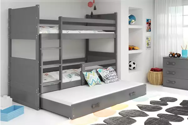 Visualizzazione per Letto per ragazzi triplo RICO 90X190 con materasso e cassetto, grafite Visualizzazione per Letto per ragazzi triplo RICO 90X190 con materasso e cassetto, grafite
