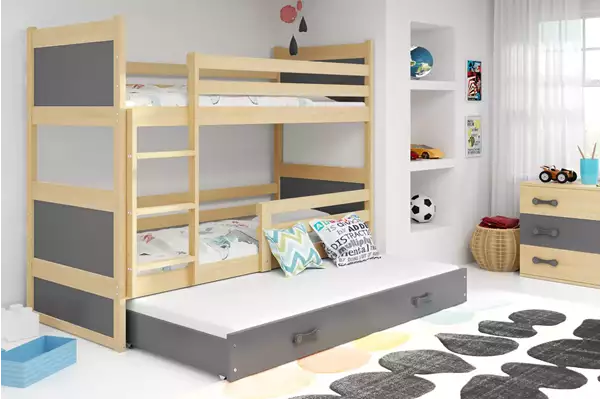 Visualizzazione per Letto per ragazzi triplo RICO 90x200 con cassetto, pino/grafite Visualizzazione per Letto per ragazzi triplo RICO 90x200 con cassetto, pino/grafite