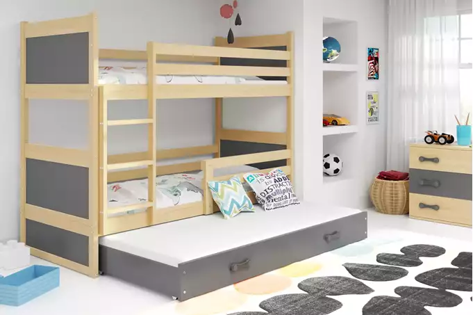 Visualizzazione per Letto per ragazzi triplo RICO 90x200 con cassetto, pino/grafite