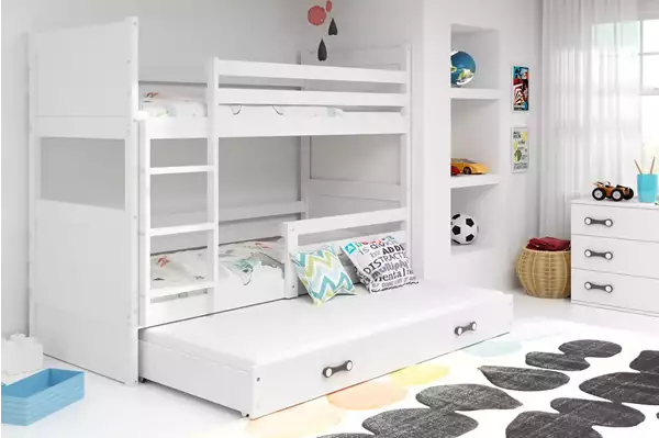 Visualizzazione per Letto per ragazzi triplo RICO 90X200 con materasso e cassetto, bianco