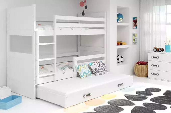 Visualizzazione per Letto per ragazzi triplo RICO 90X200 con materasso e cassetto, bianco