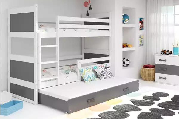 Visualizzazione per Letto per ragazzi triposto RICO 90x200 con cassetto, bianco/grafite Visualizzazione per Letto per ragazzi triposto RICO 90x200 con cassetto, bianco/grafite