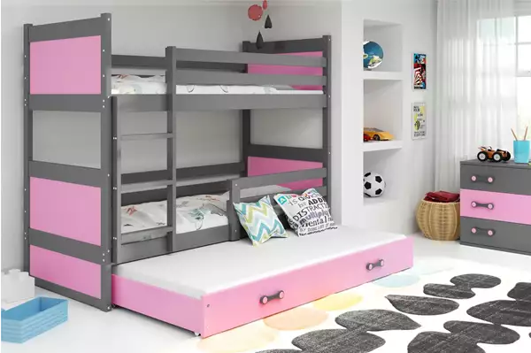 Visualizzazione per Letto per ragazzi triposto RICO 90X200 con materasso e cassetto, grafite/rosa Visualizzazione per Letto per ragazzi triposto RICO 90X200 con materasso e cassetto, grafite/rosa