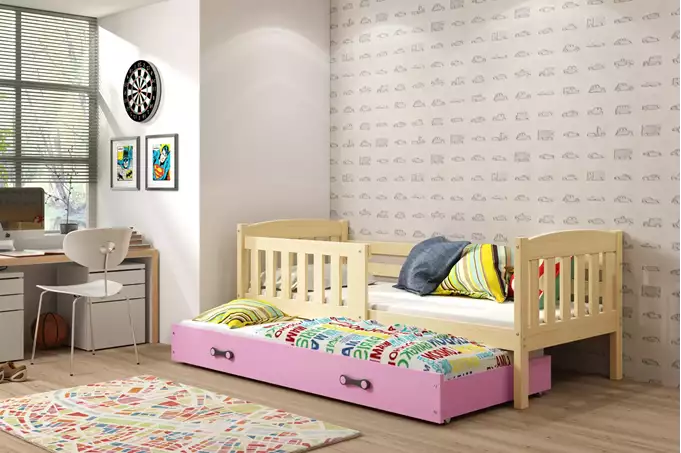 Visualizzazione per Letto singolo estraibile KUBUŚ 90X200 con cassetto, pino/rosa