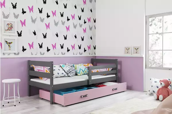Visualizzazione per Letto singolo per adolescenti ERYK 80X190 con materasso e cassetto, grafite/rosa Visualizzazione per Letto singolo per adolescenti ERYK 80X190 con materasso e cassetto, grafite/rosa