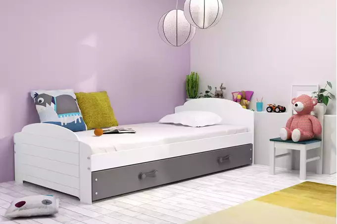Visualizzazione per Letto singolo per adolescenti LILI 90x200 con cassetto, bianco/grafite