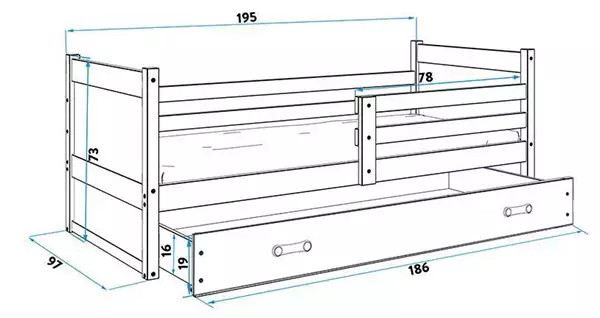 Misura del Letto singolo per adolescenti RICO 90x190 con materasso, pino/rosa Misura del Letto singolo per adolescenti RICO 90x190 con materasso, pino/rosa