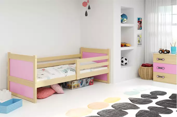 Visualizzazione per Letto singolo per adolescenti RICO 90x190 con materasso, pino/rosa