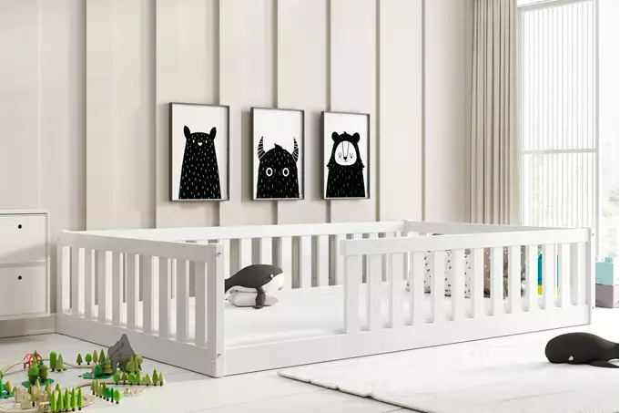 Letto Singolo Per Bambini Bella Sima 120x200 Con Materasso, Bianco Wizualizacja