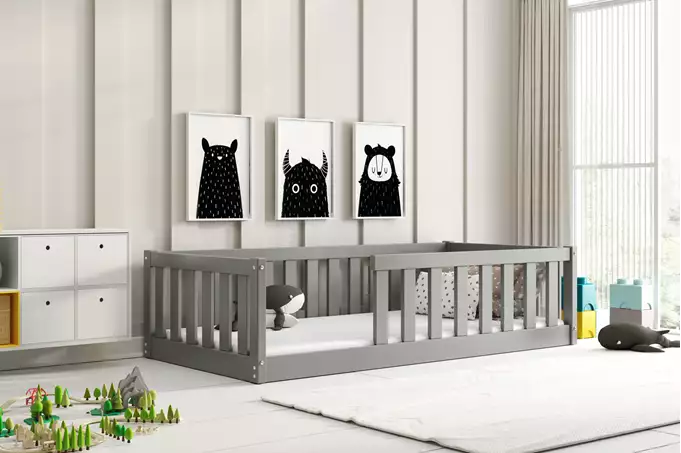 Letto singolo per bambini Bella Sima 80X160 con materasso, grafite | Interbeds Wizualizacja