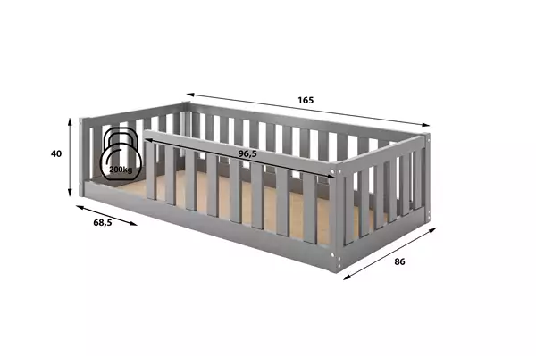 Letto singolo per bambini Bella Sima 80X160, grafite | Interbeds Rozmiar Letto singolo per bambini Bella Sima 80X160, grafite | Interbeds Rozmiar