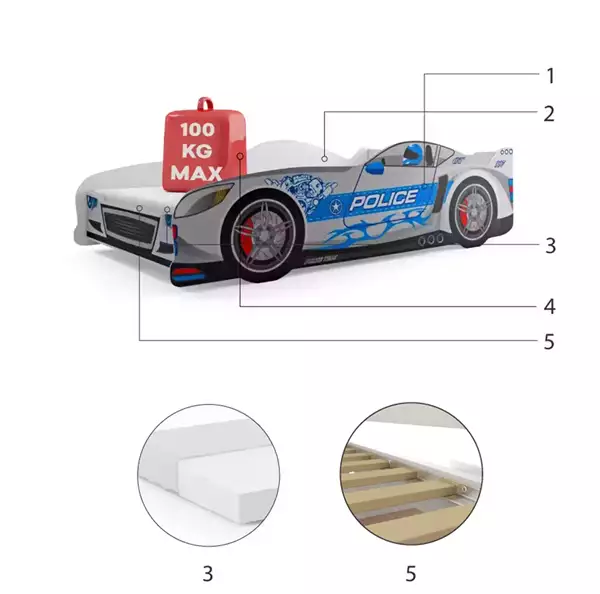 Letto singolo per bambini Cars 80X160, argento Czesci Skladowe