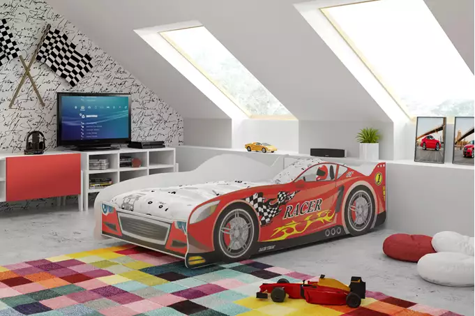 Letto singolo per bambini Cars 80X160, rosso Wizualizacja