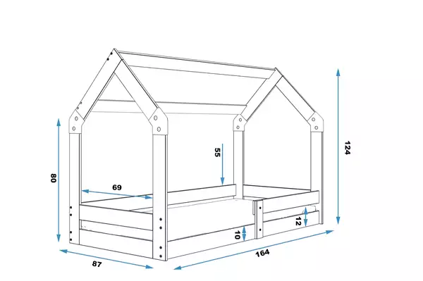 Misura del Letto singolo per bambini CASA 1 80x160, pino Misura del Letto singolo per bambini CASA 1 80x160, pino