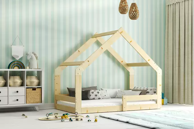 Letto singolo per bambini CASA 80x160, legno naturale| Interbeds Wizualizacja