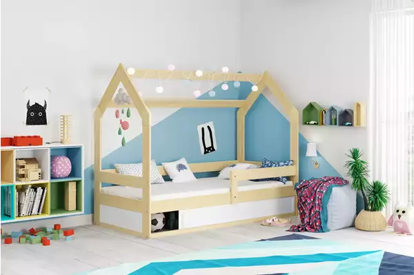 Visualizzazione per Letto singolo per bambini CASETTA 80X160 con materasso e contenitore, pino Visualizzazione per Letto singolo per bambini CASETTA 80X160 con materasso e contenitore, pino