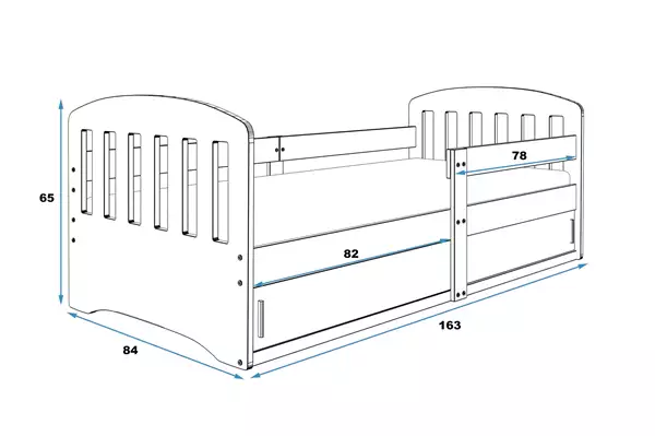 Misura del Letto singolo per bambini CLASSIC 80x160 con materasso e contenitore, grafite Misura del Letto singolo per bambini CLASSIC 80x160 con materasso e contenitore, grafite