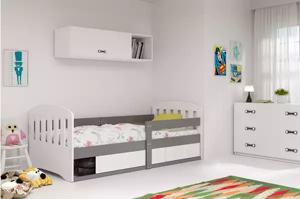 Visualizzazione per Letto singolo per bambini CLASSIC 80x160 con materasso e contenitore, grafite Visualizzazione per Letto singolo per bambini CLASSIC 80x160 con materasso e contenitore, grafite