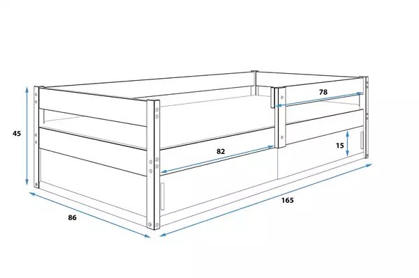 Misura del Letto singolo per bambini HUGO 80X160 con contenitore, grafite Misura del Letto singolo per bambini HUGO 80X160 con contenitore, grafite
