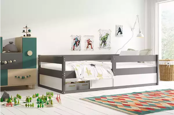 Visualizzazione per Letto singolo per bambini HUGO 80X160 con materasso e contenitore, grafite Visualizzazione per Letto singolo per bambini HUGO 80X160 con materasso e contenitore, grafite