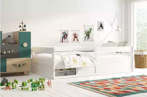 Visualizzazione per Letto singolo per bambini HUGO 80x160 con vano contenitore, bianco Visualizzazione per Letto singolo per bambini HUGO 80x160 con vano contenitore, bianco