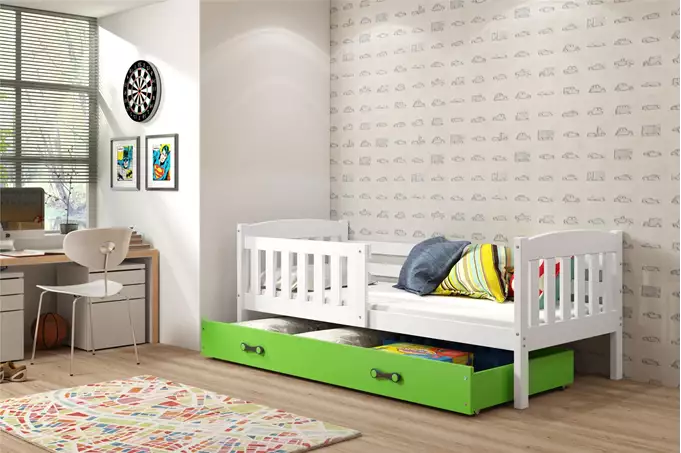 Visualizzazione per Letto singolo per bambini KUBUŚ 80x160 con cassetto, bianco/verde
