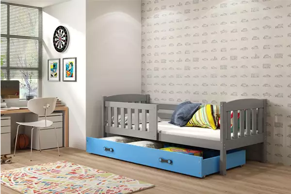 Visualizzazione per Letto singolo per bambini KUBUŚ 80x160 con cassetto, grafite/blu