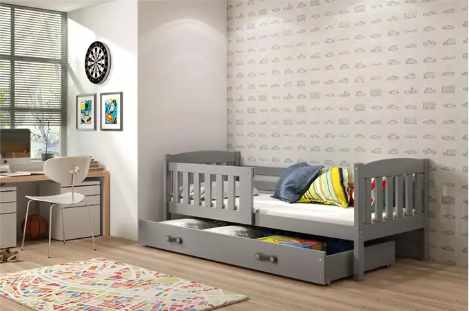 Visualizzazione per Letto singolo per bambini KUBUŚ 80X160 con cassetto, grafite