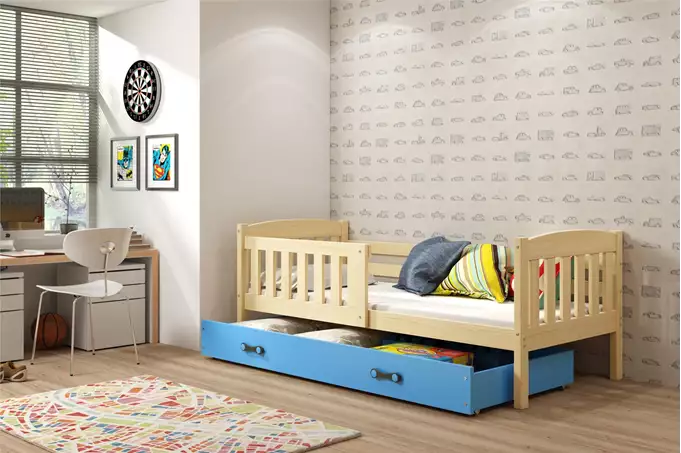 Visualizzazione per Letto singolo per bambini KUBUŚ 80x160 con cassetto, pino/blu