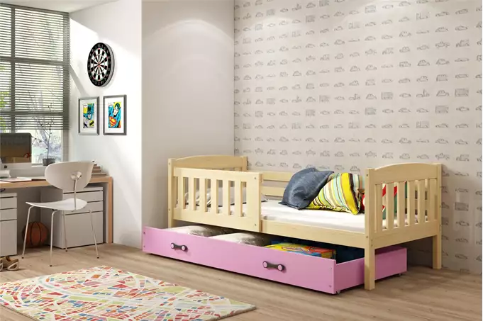 Visualizzazione per Letto singolo per bambini KUBUŚ 80X160 con cassetto, pino/rosa
