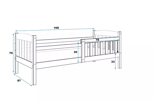Misura del Letto singolo per bambini KUBUŚ 80X160 con materasso, bianco Misura del Letto singolo per bambini KUBUŚ 80X160 con materasso, bianco