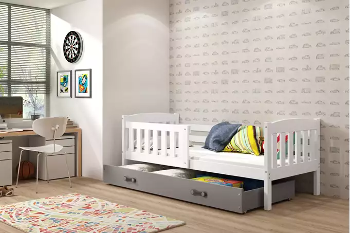 Visualizzazione per Letto singolo per bambini KUBUŚ 80x160 con materasso e cassetto, bianco/grafite