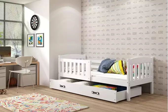 Visualizzazione per Letto singolo per bambini KUBUŚ 80x160 con materasso e cassetto, bianco