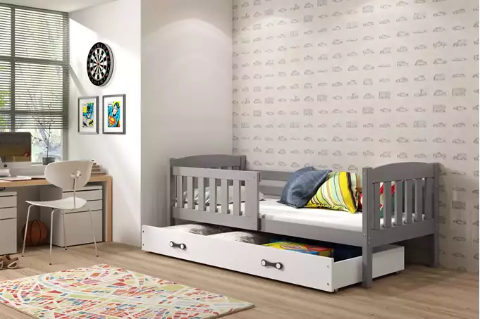 Visualizzazione per Letto singolo per bambini KUBUŚ 80X160 con materasso e cassetto, grafite/bianco