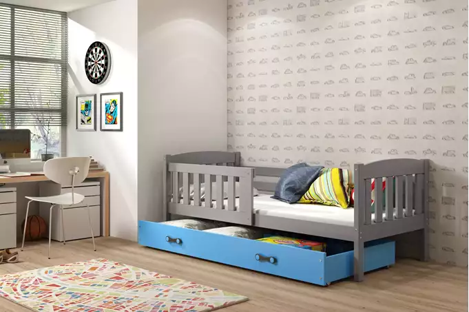 Visualizzazione per Letto singolo per bambini KUBUŚ 80X160 con materasso e cassetto, grafite/blu