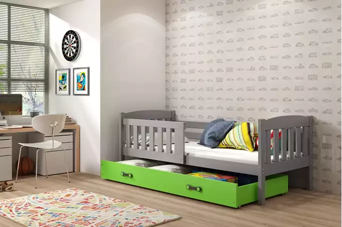 Visualizzazione per Letto singolo per bambini KUBUŚ 80X160 con materasso e cassetto, grafite/verde