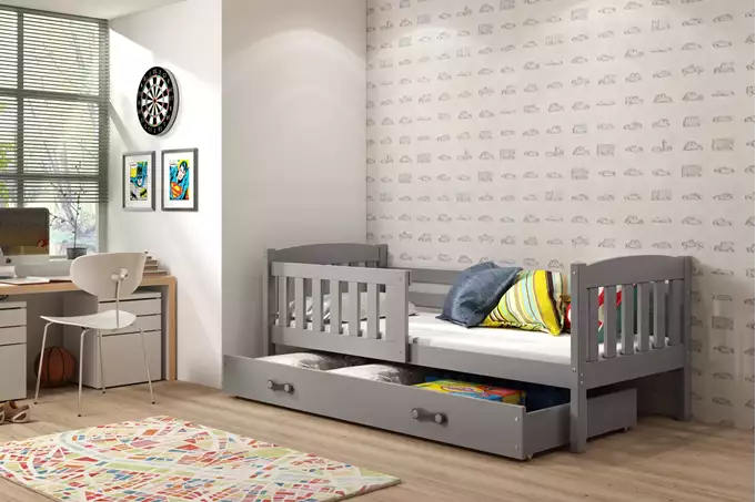 Visualizzazione per Letto singolo per bambini KUBUŚ 80X160 con materasso e cassetto, grafite